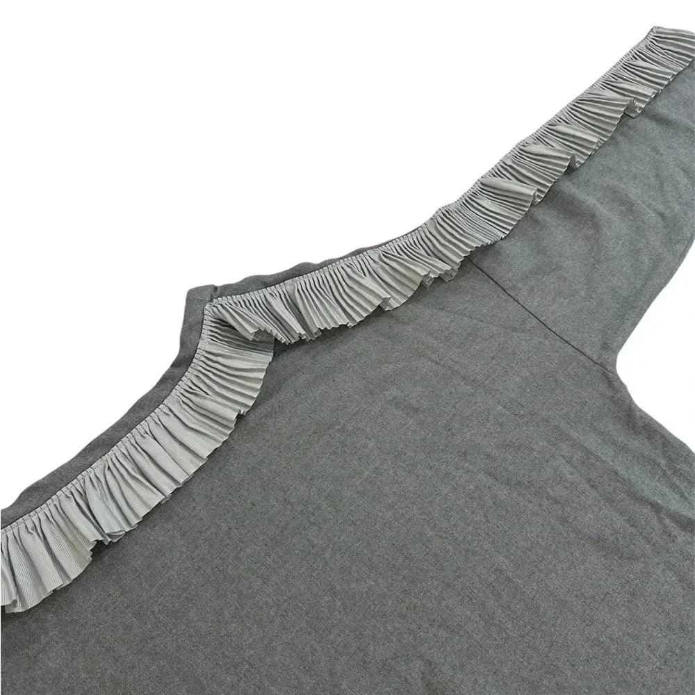 Koch Blouse Women’s Long Sleeve Ribbon Back Ruffle Trim Grey Size Medium EUC - Picture 5 of 7